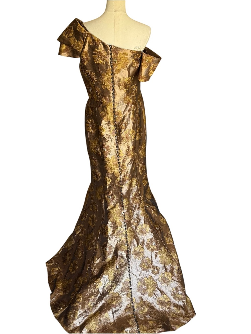 Alexander by Daymor - NWT Asymmetric Floral Mermaid Gown Mocha/Gold Sz 12 - Picture 6 of 8